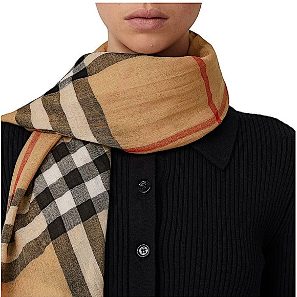 Burberry Lightweight Check Wool Silk Scarf - Picture 2 of 11